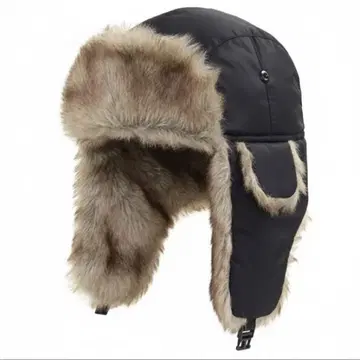 블랙 합성 퍼 귀도리 포함 플라이트 캡