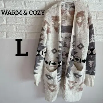 WARM & COZY [ L ] 롱 가디건 기하학 패턴(아이보리에 패턴)