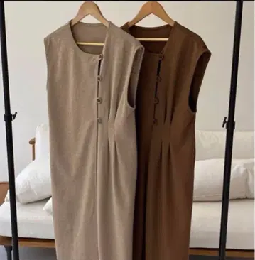 lawgy 오리지널 사이드 버튼 베스트 원피스 브라운