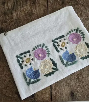 핸드메이드 손자수 플랫 파우치 납작 파우치