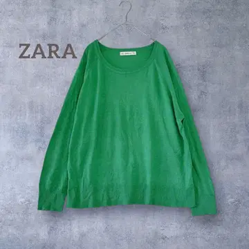 [ 자라 ] 얇은 소재 니트 스웨터 긴팔 풀오버 그린 선명한 상의