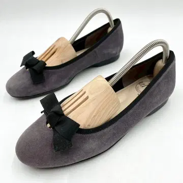 컨디션 최상 앙 리프 펌프스 발레 슈즈 리본 그레이 23 Y1363