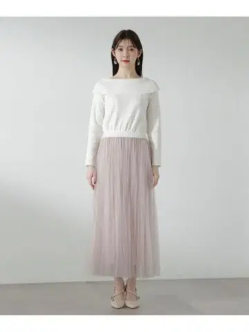 프로포션 바디 드레싱 플리츠 튤 니트 도킹 원피스