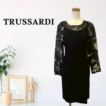 zAA9 [ L ] TRUSSARDI 시스루 원피스 꽃무늬 롱 슬리브
