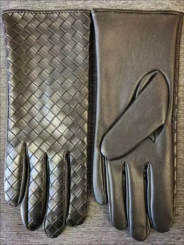 가죽 뜨개질 디자인 장갑 블랙