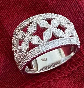 반지 925 스털링 실버 꽃 무늬