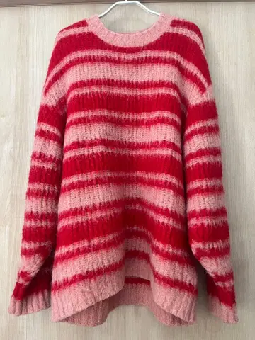 POPPY BORDER LOOSE KNIT (RED x PINK)