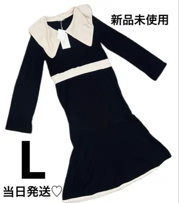 당일 발송 택 포함 새상품 카라 부착 머메이드 원피스 블랙 한국풍 플레어