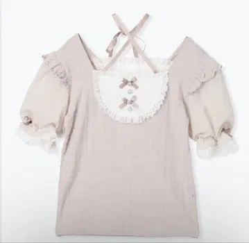 NOEMIE 아가씨 백 레이스업 초커 넥 티셔츠 핑크