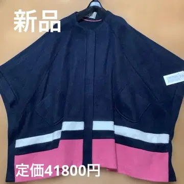 [새상품] 정가 41800엔 네이비 핑크 판초 케이프 코트.