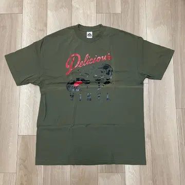 Delicious Vinyl 로고 T셔츠 XL 카키 구제 의류 레코드