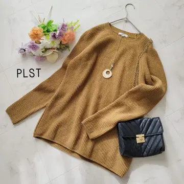 PLST 카멜 니트 풀오버 울 크루넥