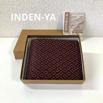 인덴야 료키쿠 문양 접이식 지갑 블랙 베이스에 빨간색 상자&카드 포함