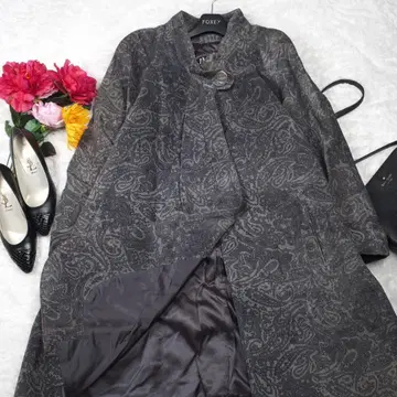 Y5503 빈티지 구제 의류 캐나다제 페이즐리 무늬 롱 코트 그레이