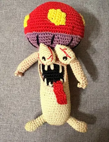 케이키 버섯 안구 돌출 뜨개질 마스코트 아차츄무 무챠챠