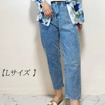 와이드 데님 팬츠 여성용 슬림 레그 밑단 프린지 L 캐주얼
