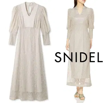 SNIDEL 스나이델 퍼프 슬리브 레이스 드레스 0