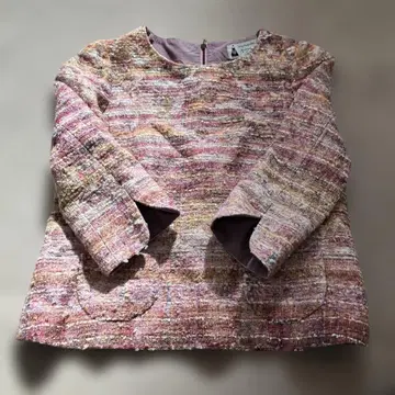 leur logette 핑크 계열 트위드 오부 소매 상의