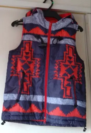 새상품급 X-girl 후드 부착 베스트 네이비와 빨간색