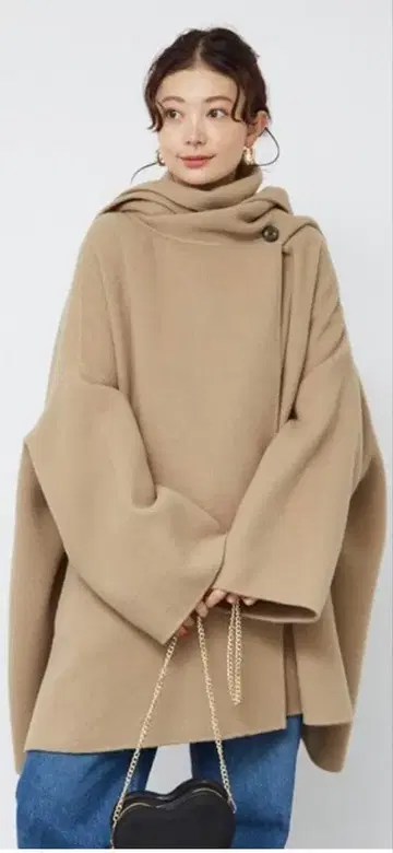 Rouge vif la cle 변형 머플러 포함 리버 코트 베이지