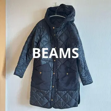 BEAMS 블랙 퀼팅 자켓 후드 부착