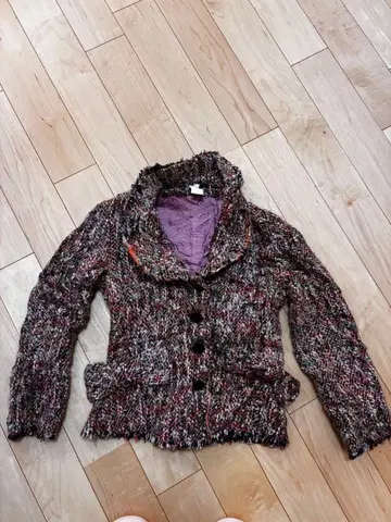 아우터 자켓 트위드 멀티 컬러 레트로 핑크 안감 해외 구제 의류