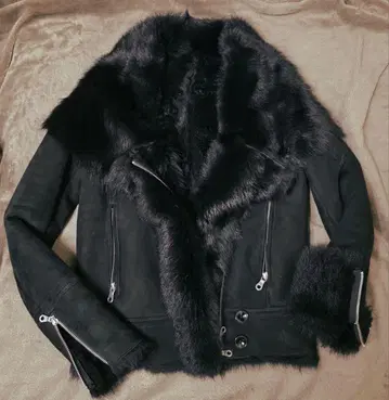 스터닝 루어 램 가죽 퍼 라이더 자켓