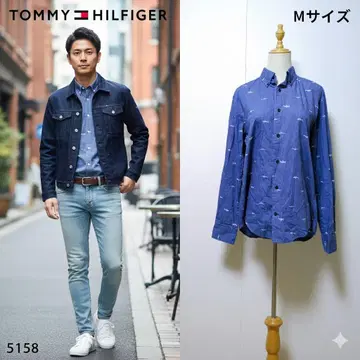 [레어 패턴] 타미힐피거 긴팔 셔츠 샤크 패턴 상어 샴브레이 블루