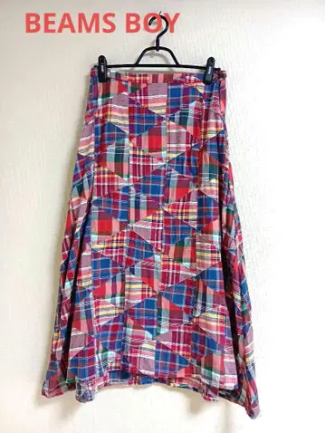BEAMS BOY 마드라스 체크 패치워크 맥시 길이 스커트