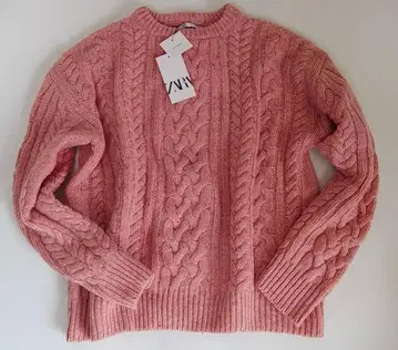 ZARA 핑크 케이블 니트 스웨터 남성용 L