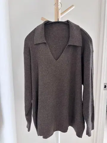 유니클로 워셔블 니트 리브 폴로 스웨터 브라운 3XL