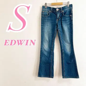EDWIN 데님 팬츠 S 사이즈 블루 캐주얼 코디 롱 기장 깔끔함