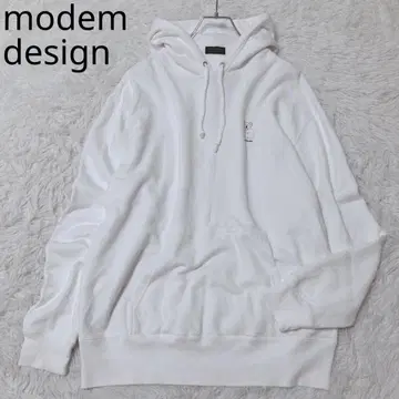 모뎀 디자인 후드티 트레이닝복 포켓 원포인트 화이트 사이즈 L