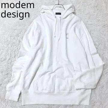 모뎀 디자인 후드티 트레이닝복 포켓 원포인트 화이트 사이즈 L