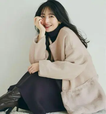 basement online 밑단 퍼 노카라 코트