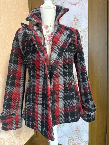 VICHY 체크 무늬 피 코트 사이즈 38