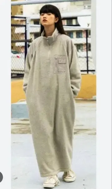 MODE NORM CORE 플리스 밀리터리 맥시 원피스 베이지 M