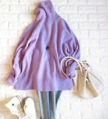 유나이티드 애로우즈 고급 캐시미어 블렌드 터틀 니트 퍼플