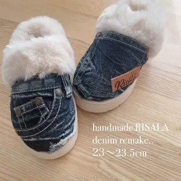 데님 리메이크 퍼 샌들