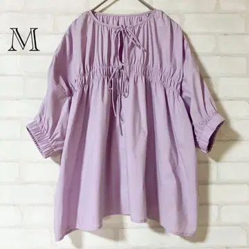 새상품급 유 라벤더색 개더 블라우스 더블 리본 M