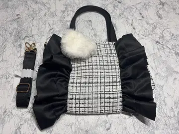 시마무라 coco 트위드 프릴 토트백 화이트