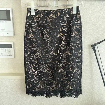 CELFORD 레이스 스커트 타이트 스커트 무릎 기장 자수 레이스