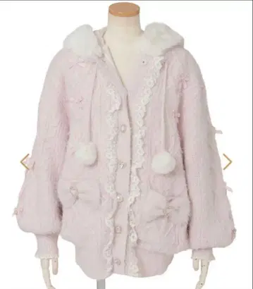 LIZLISA 토끼 귀 코트 페더 니트 후드티