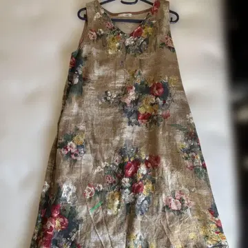 FABRIC'S 린넨 두꺼운 원단 꽃무늬 슬리브리스 원피스