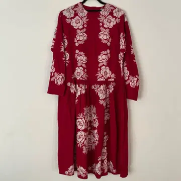 [새상품] kilki 빅 패턴 꽃무늬 롱 원피스 인도 면 레드 리조트