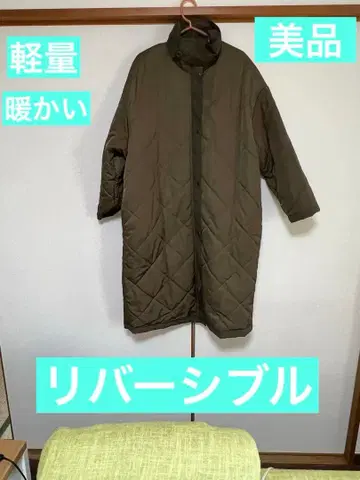 올리브 그린 퀼팅 롱 자켓