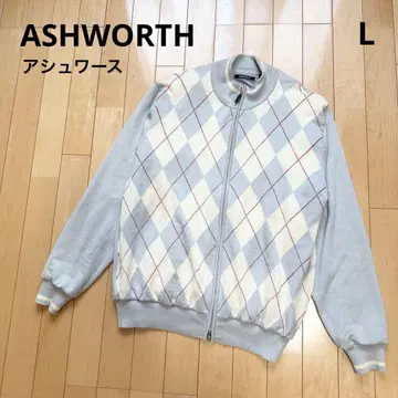 애쉬워스 니트 블루종 아가일 풀 집업 그레이 L 울 축열