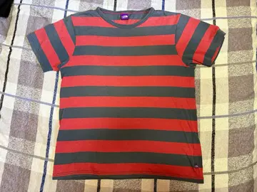 THE NORTH FACE 빨간색 그레이 스트라이프 T셔츠 L