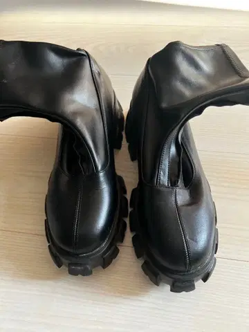 블랙 가죽 롱 부츠