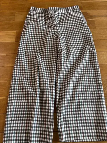 투모로우랜드 체크 무늬 하이웨스트 와이드 팬츠